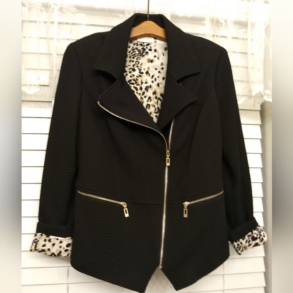 Chico's Moto Jacket with Leopard print lining Size 0